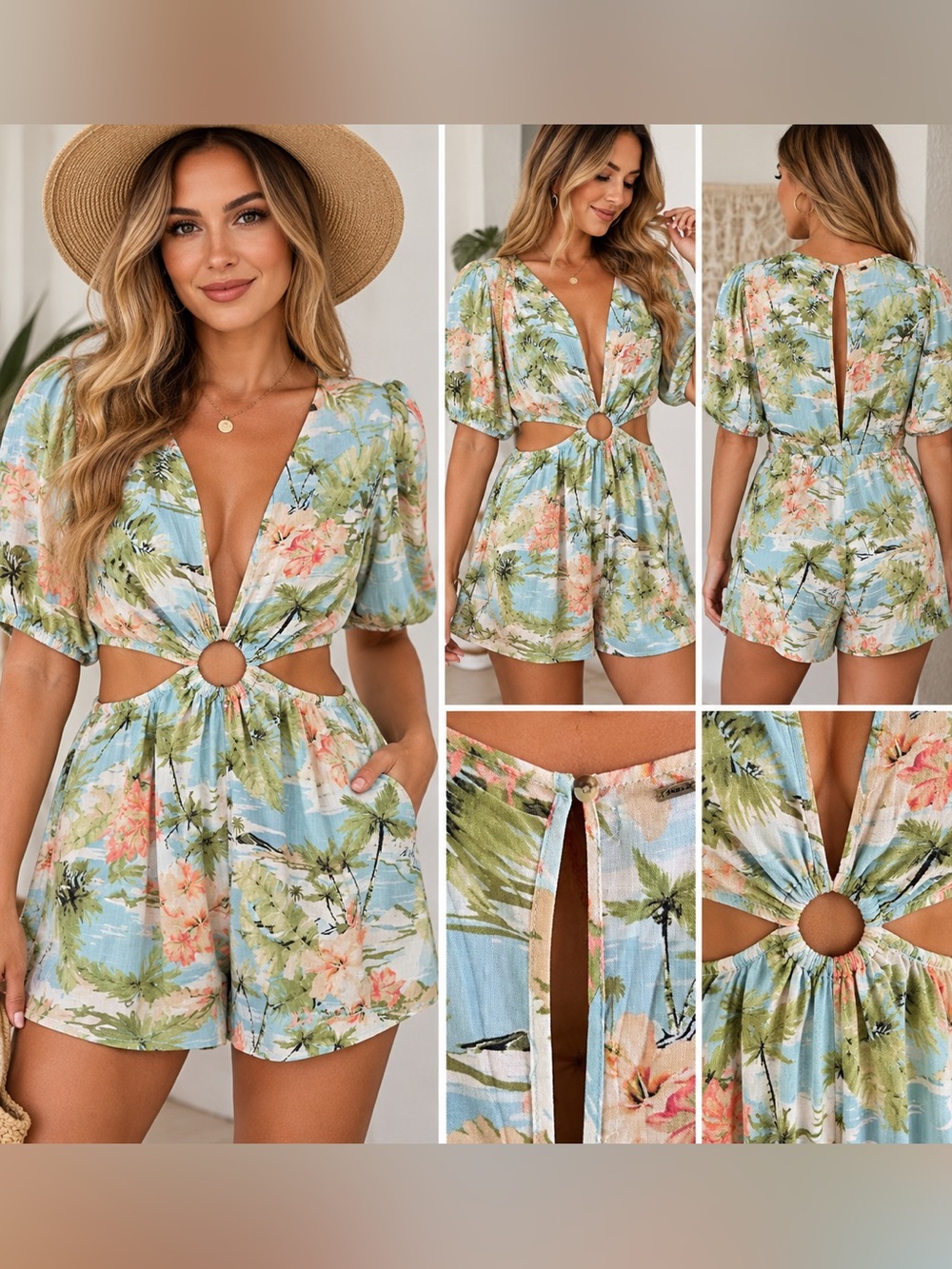 O'Neill Blue Floral Cutout Ring Romper